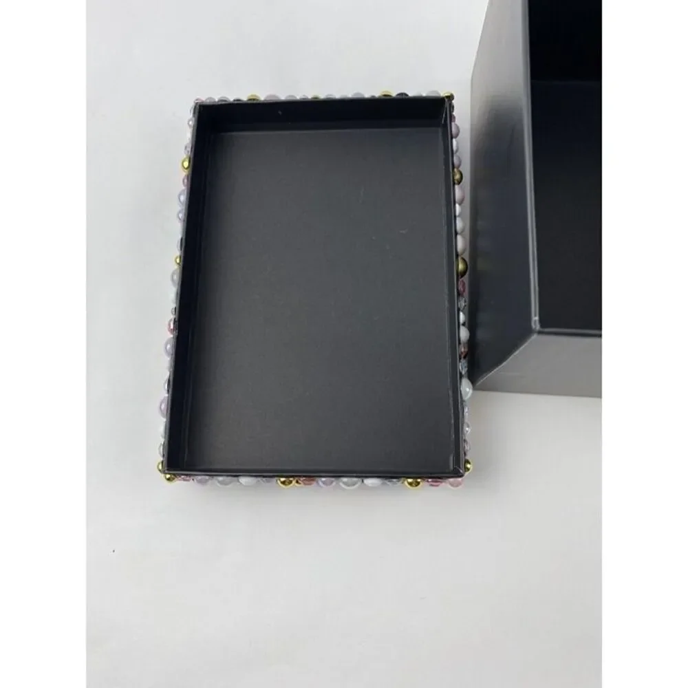 Handmade Keepsake Trinket Box Beaded Rhinestones Embellished & Lid